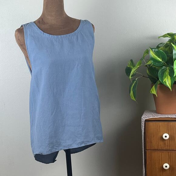 Brooklyn Industries Blue Linen Sleeveless Scoop Neck Top Size Large - Picture 1 of 5